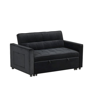 53.5"W Black Velvet Convertible Sleeper Loveseat with Tufting