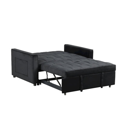 53.5"W Black Velvet Convertible Sleeper Loveseat with Tufting