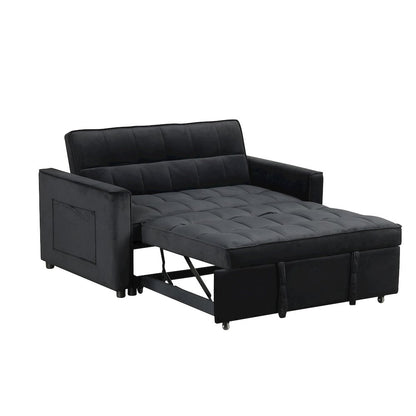 53.5"W Black Velvet Convertible Sleeper Loveseat with Tufting