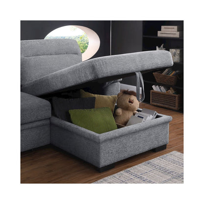 94"W Light Gray Chenille Fabric Sleeper Sectional Sofa with Right-Facing Chaise