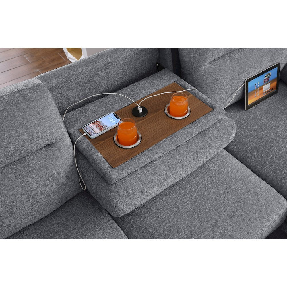 94"W Light Gray Chenille Fabric Sleeper Sectional Sofa with Right-Facing Chaise