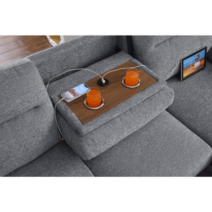 94"W Light Gray Chenille Fabric Sleeper Sectional Sofa with Right-Facing Chaise