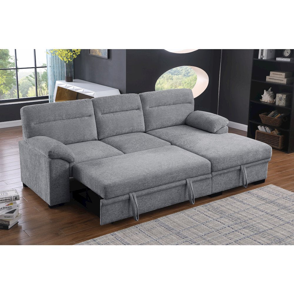 94"W Light Gray Chenille Fabric Sleeper Sectional Sofa with Right-Facing Chaise