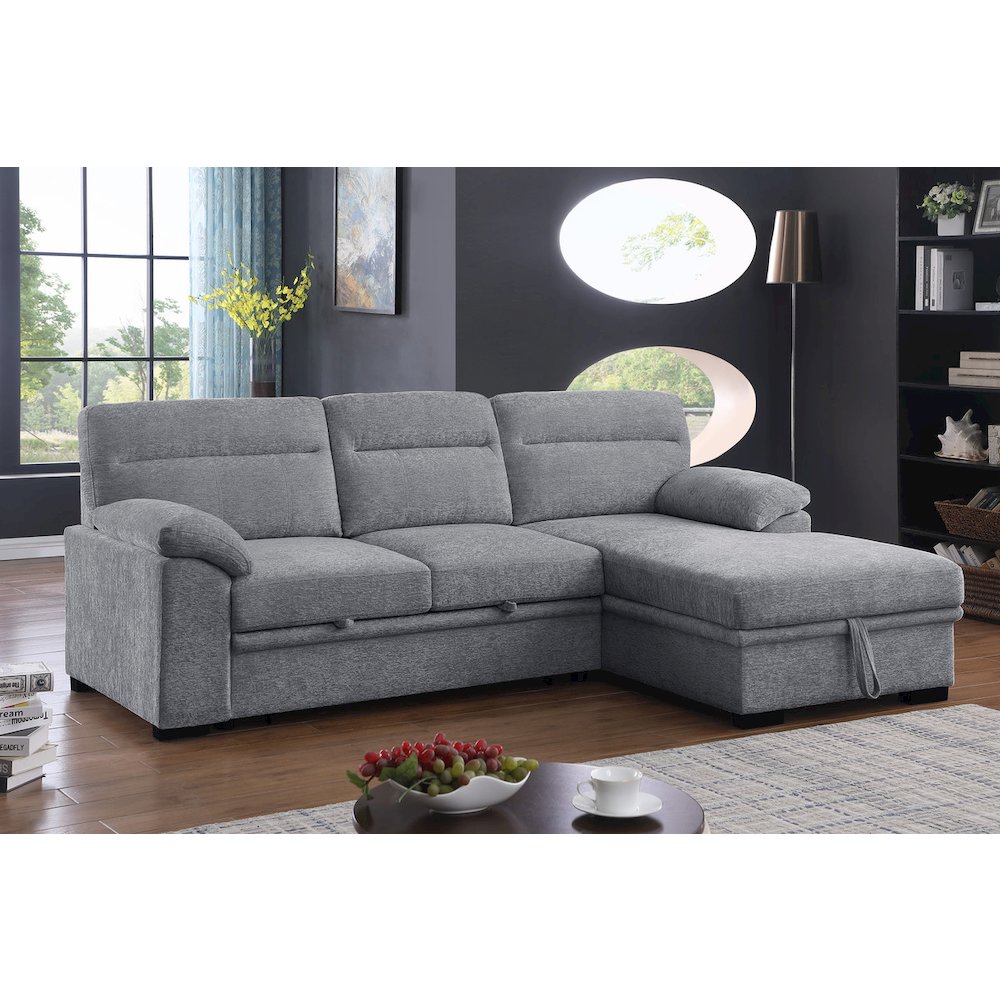 94"W Light Gray Chenille Fabric Sleeper Sectional Sofa with Right-Facing Chaise