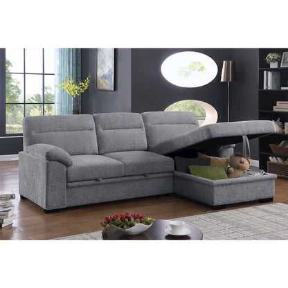 94"W Light Gray Chenille Fabric Sleeper Sectional Sofa with Right-Facing Chaise