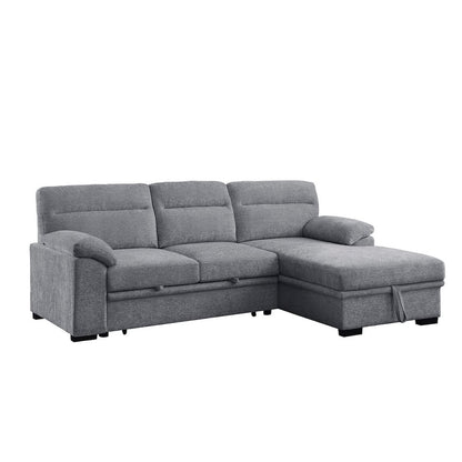 94"W Light Gray Chenille Fabric Sleeper Sectional Sofa with Right-Facing Chaise