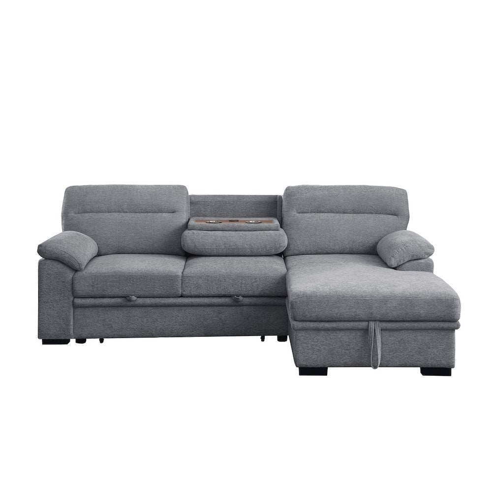94"W Light Gray Chenille Fabric Sleeper Sectional Sofa with Right-Facing Chaise