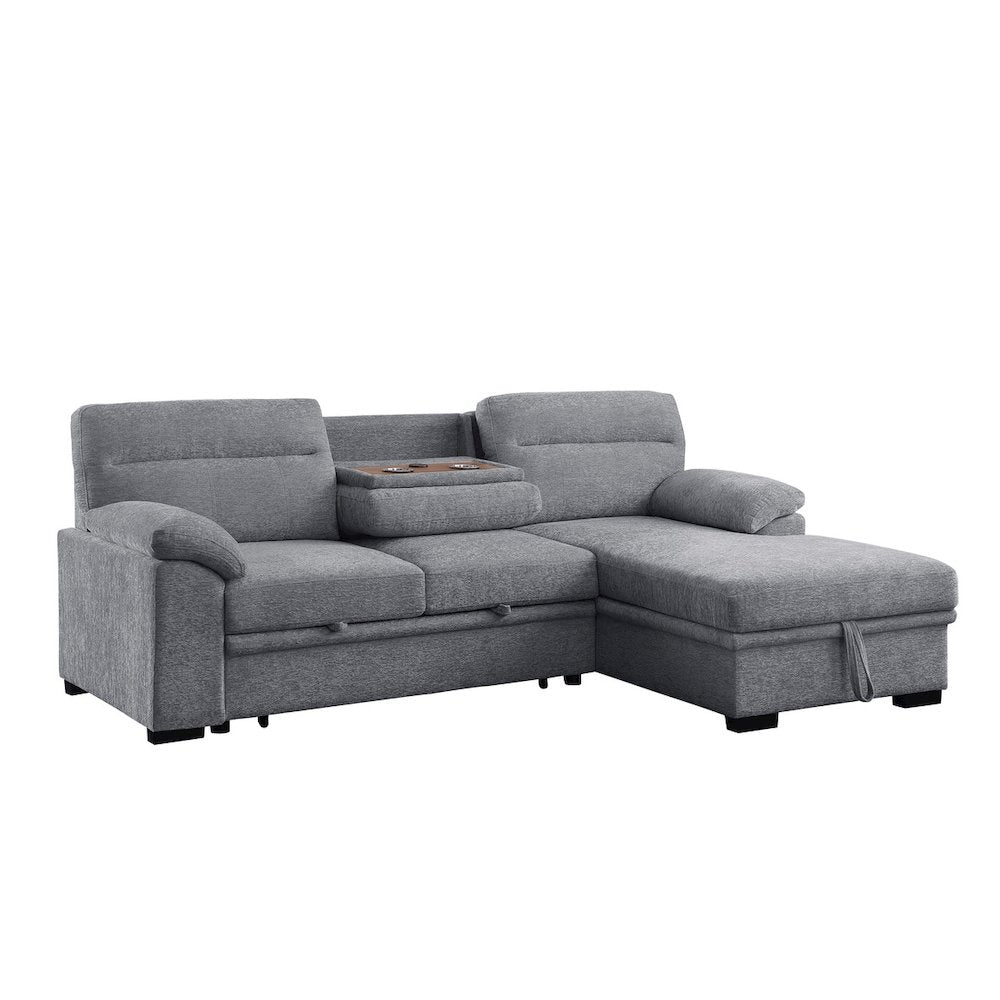 94"W Light Gray Chenille Fabric Sleeper Sectional Sofa with Right-Facing Chaise