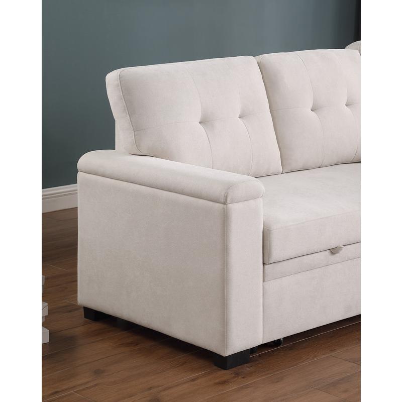 84.5"W Beige Woven Fabric Reversible Sleeper Sectional Sofa