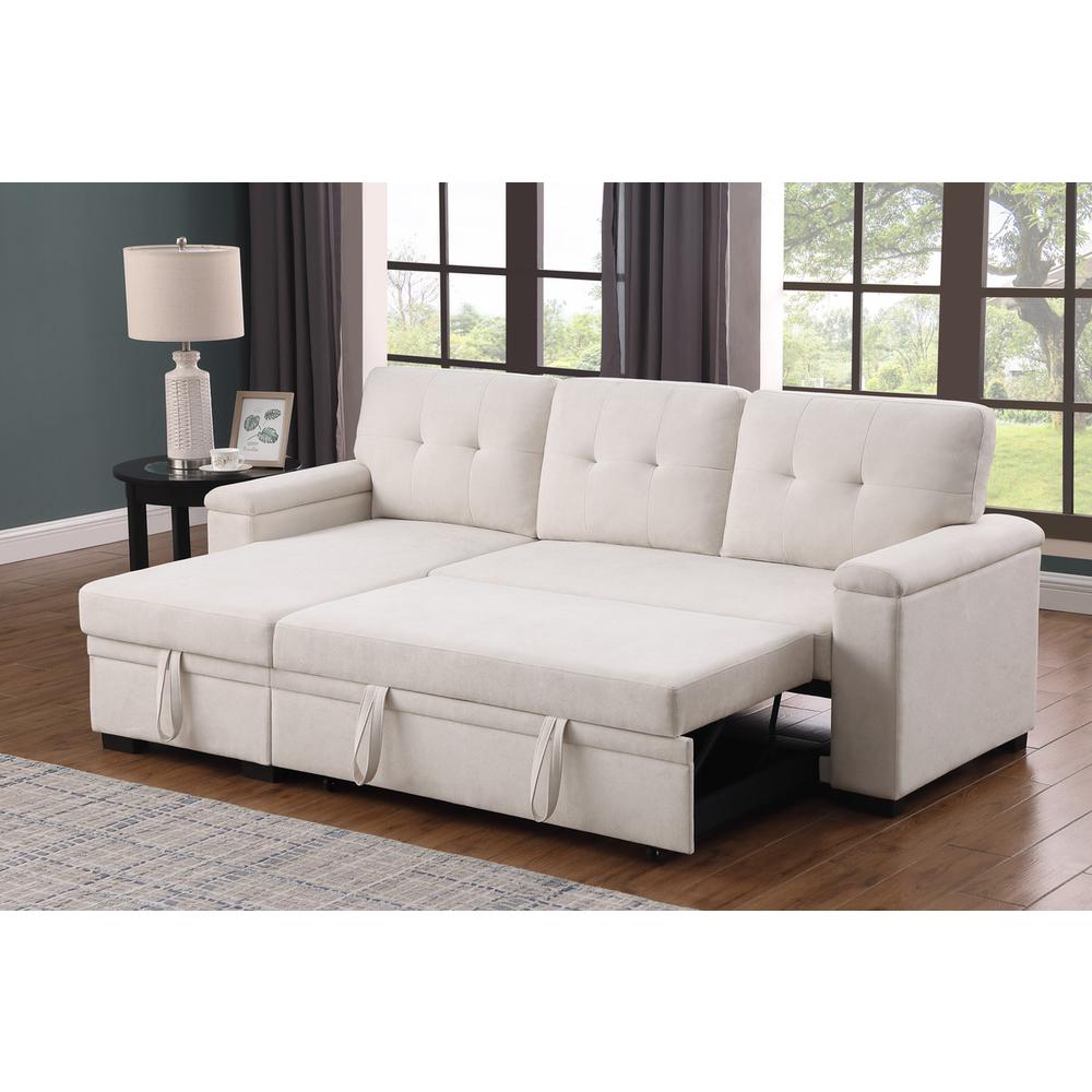 84.5"W Beige Woven Fabric Reversible Sleeper Sectional Sofa