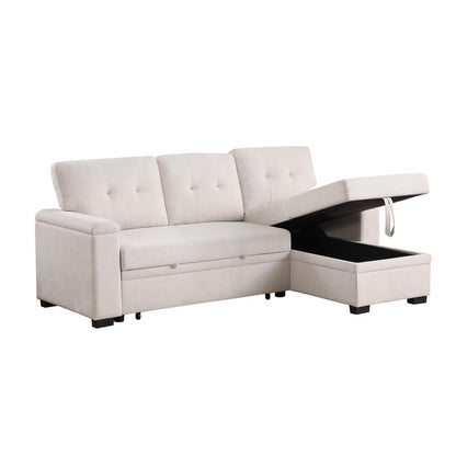 84.5"W Beige Woven Fabric Reversible Sleeper Sectional Sofa