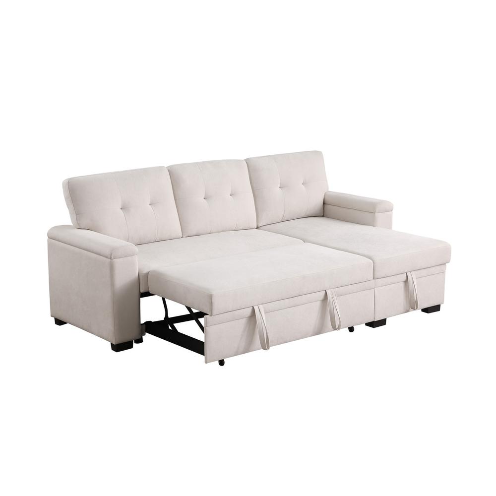 84.5"W Beige Woven Fabric Reversible Sleeper Sectional Sofa