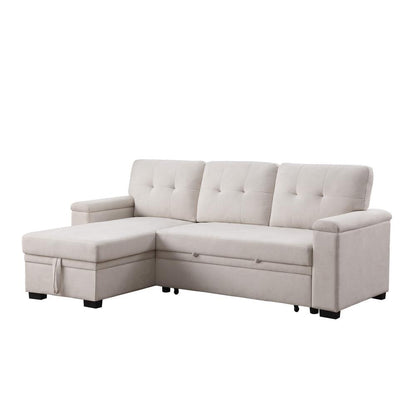 84.5"W Beige Woven Fabric Reversible Sleeper Sectional Sofa