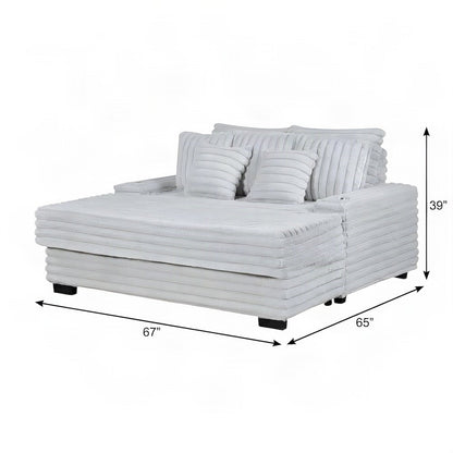 FurniFact Oversized Sofa Chaise Lounge with Corduroy Upholstery, Light Gray