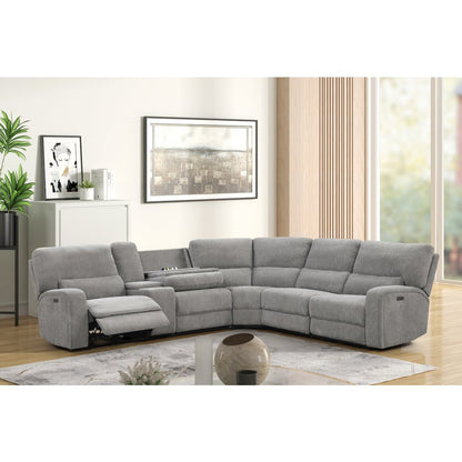 Anthony 114" Wide Light Gray Chenille Fabric Power Reclining Sectional