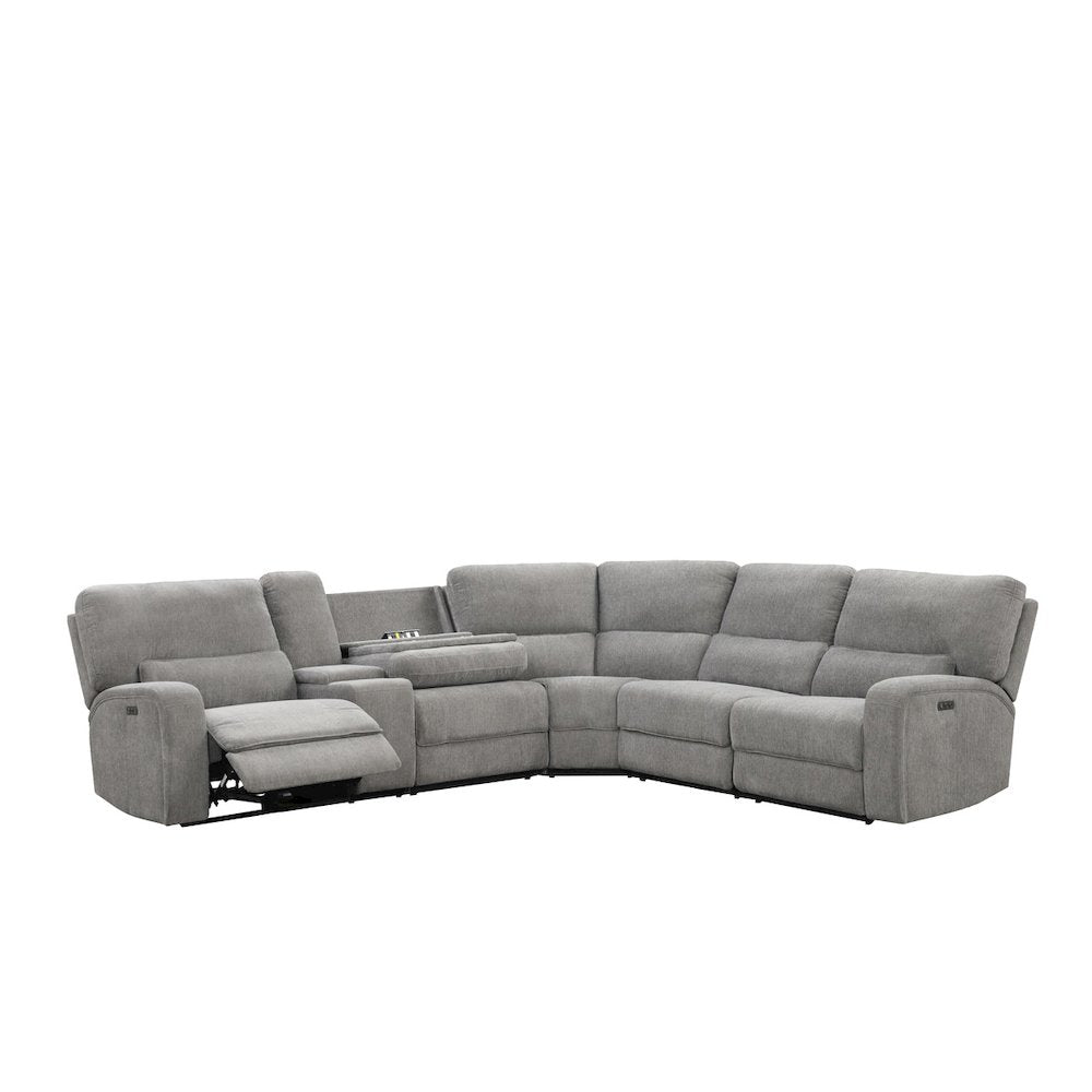 Anthony 114" Wide Light Gray Chenille Fabric Power Reclining Sectional