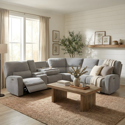 Fabric-Upholstered Power Reclining Sectional with USB Ports and Drop-Down Table