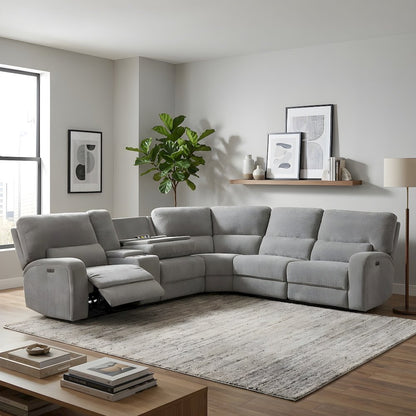 Fabric-Upholstered Power Reclining Sectional with USB Ports and Drop-Down Table