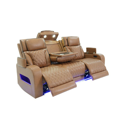 86" Light Brown Leather Aire Transformer Power Reclining Sofa, Power Headrest