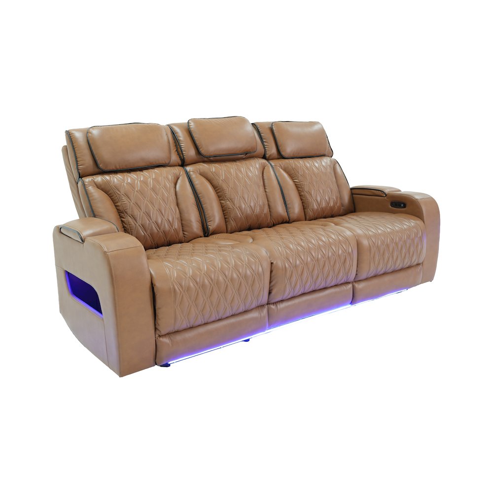 86" Light Brown Leather Aire Transformer Power Reclining Sofa, Power Headrest