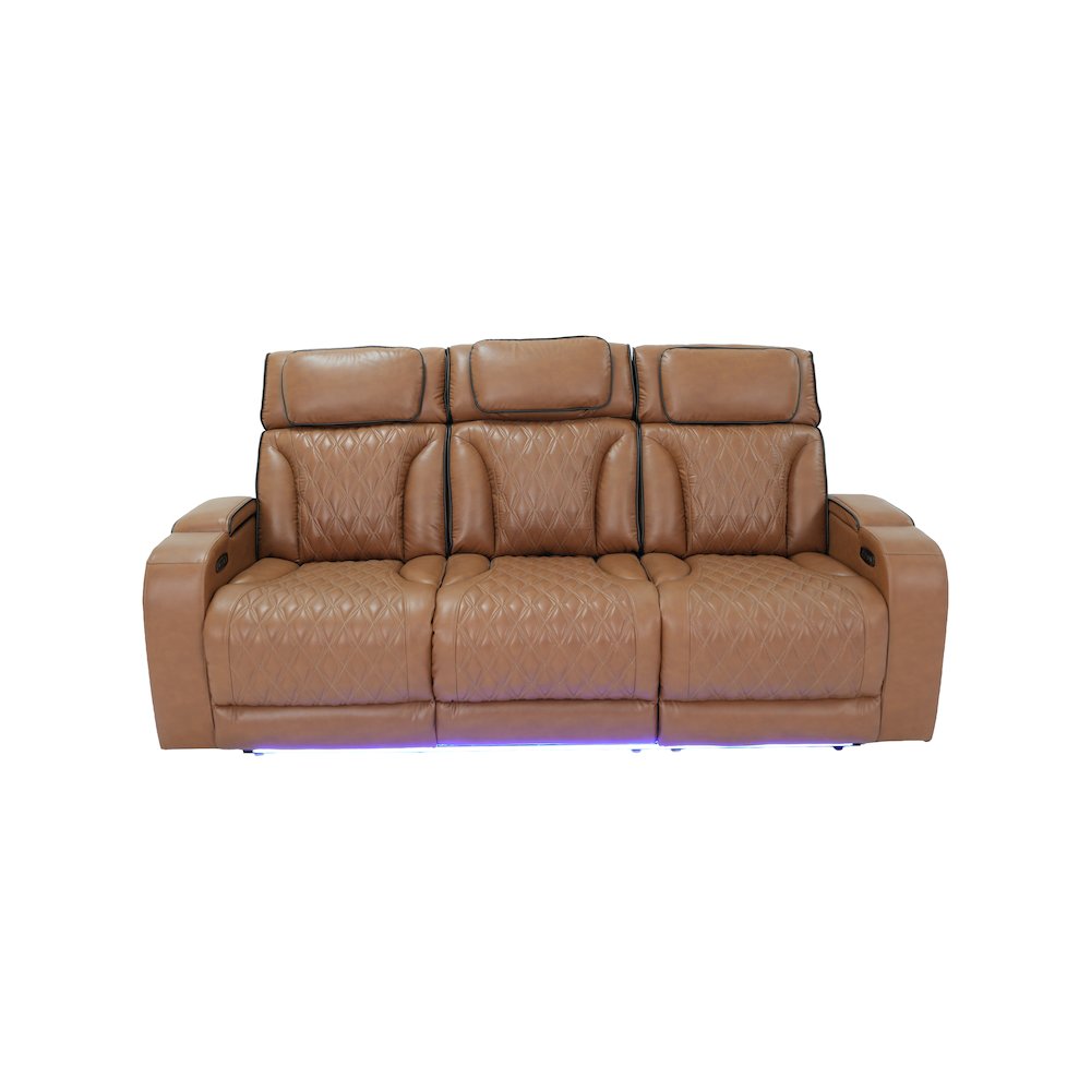 86" Light Brown Leather Aire Transformer Power Reclining Sofa, Power Headrest