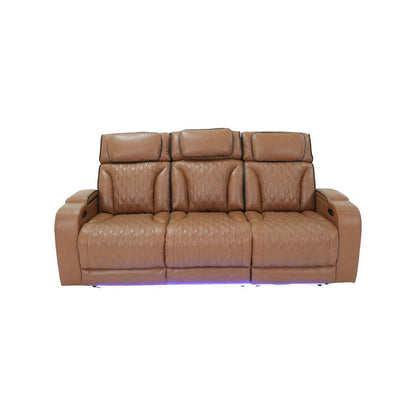 86" Light Brown Leather Aire Transformer Power Reclining Sofa, Power Headrest