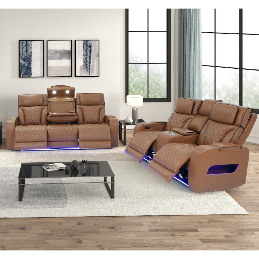 Light Brown Leather Aire Transformer Power Reclining Sofa & Loveseat, Set