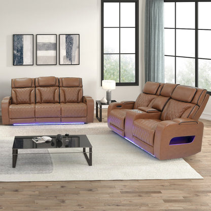 Light Brown Leather Aire Transformer Power Reclining Sofa & Loveseat, Set