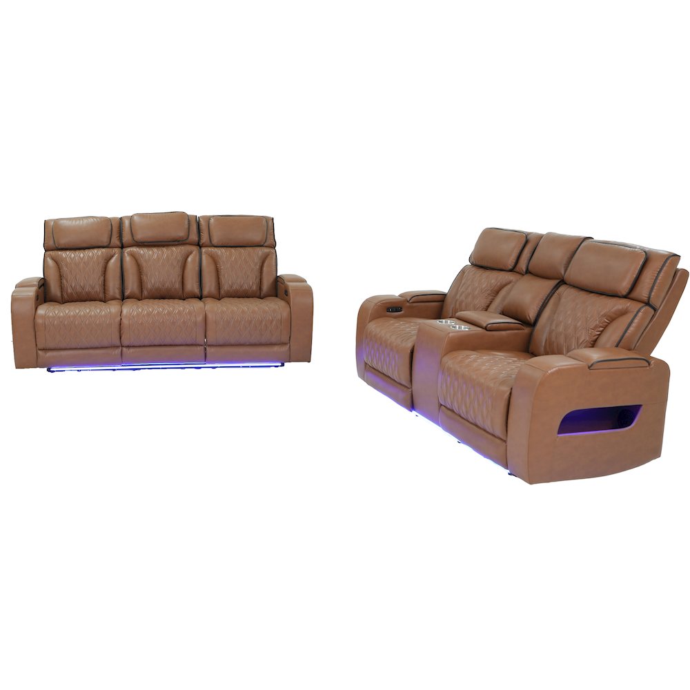 Light Brown Leather Aire Transformer Power Reclining Sofa & Loveseat, Set