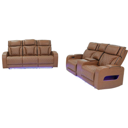 Light Brown Leather Aire Transformer Power Reclining Sofa & Loveseat, Set