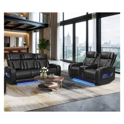 Black Leather Aire Transformer Power Reclining Sofa & Loveseat Living Room Set