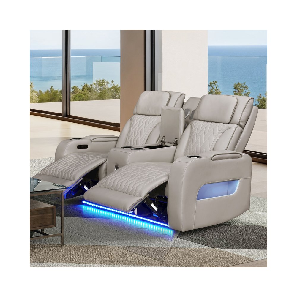 74"W Ice Leather Aire Transformer Power Reclining Loveseat with Power Headrest