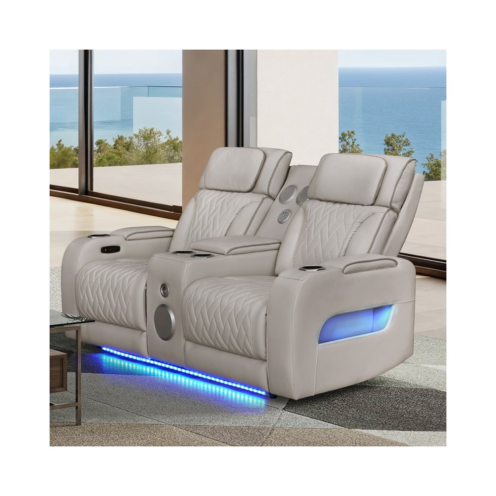 74"W Ice Leather Aire Transformer Power Reclining Loveseat with Power Headrest