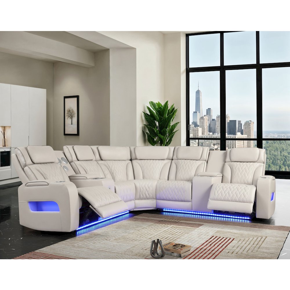 117"W  Aire Transformer Power Reclining Sectional Sofa with Power Headrest