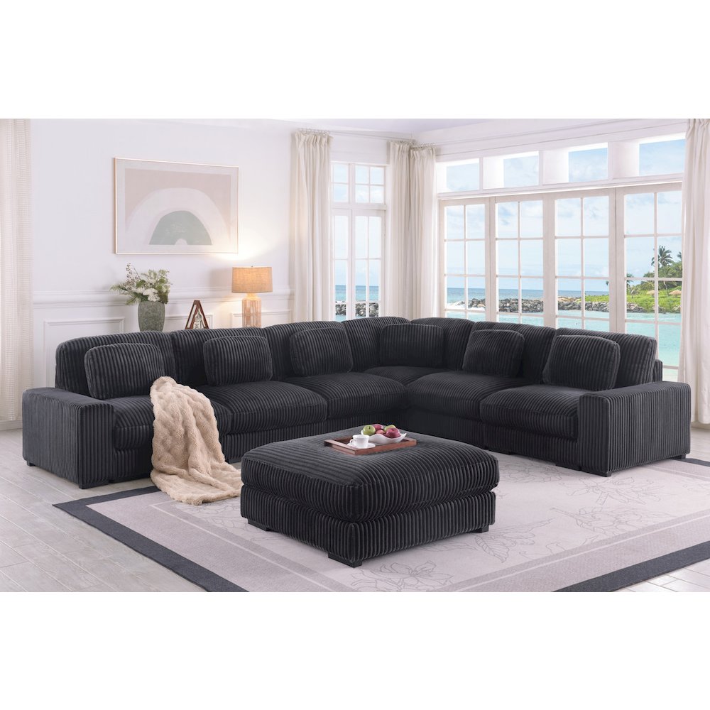 151"W Corduroy Fabric Reversible L-Shape Modular Sectional Sofa with Ottoman
