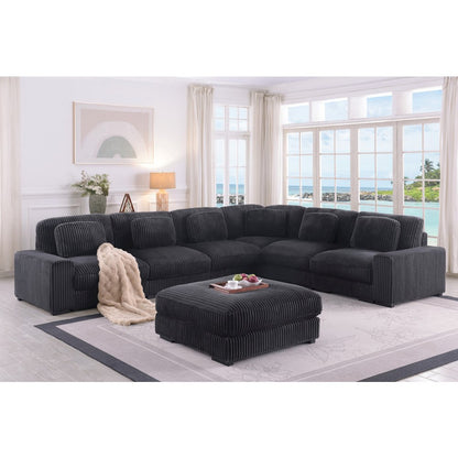 151"W Corduroy Fabric Reversible L-Shape Modular Sectional Sofa with Ottoman