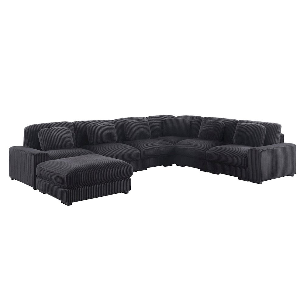 151"W Corduroy Fabric Reversible L-Shape Modular Sectional Sofa with Ottoman