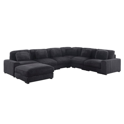 151"W Corduroy Fabric Reversible L-Shape Modular Sectional Sofa with Ottoman
