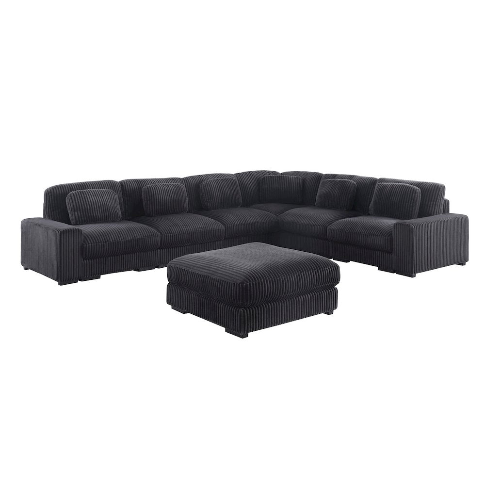 151"W Corduroy Fabric Reversible L-Shape Modular Sectional Sofa with Ottoman