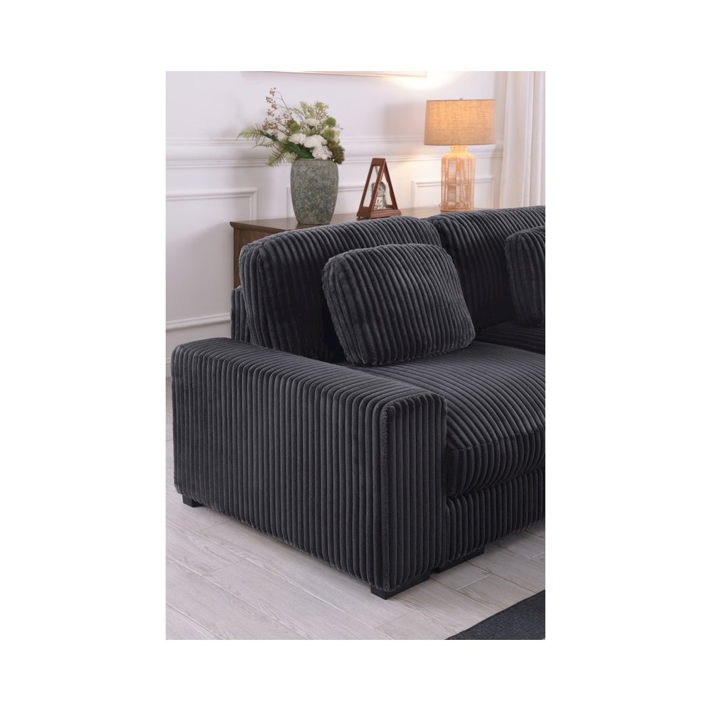 151"W Corduroy Fabric Reversible L-Shape Modular Sectional Sofa with Ottoman