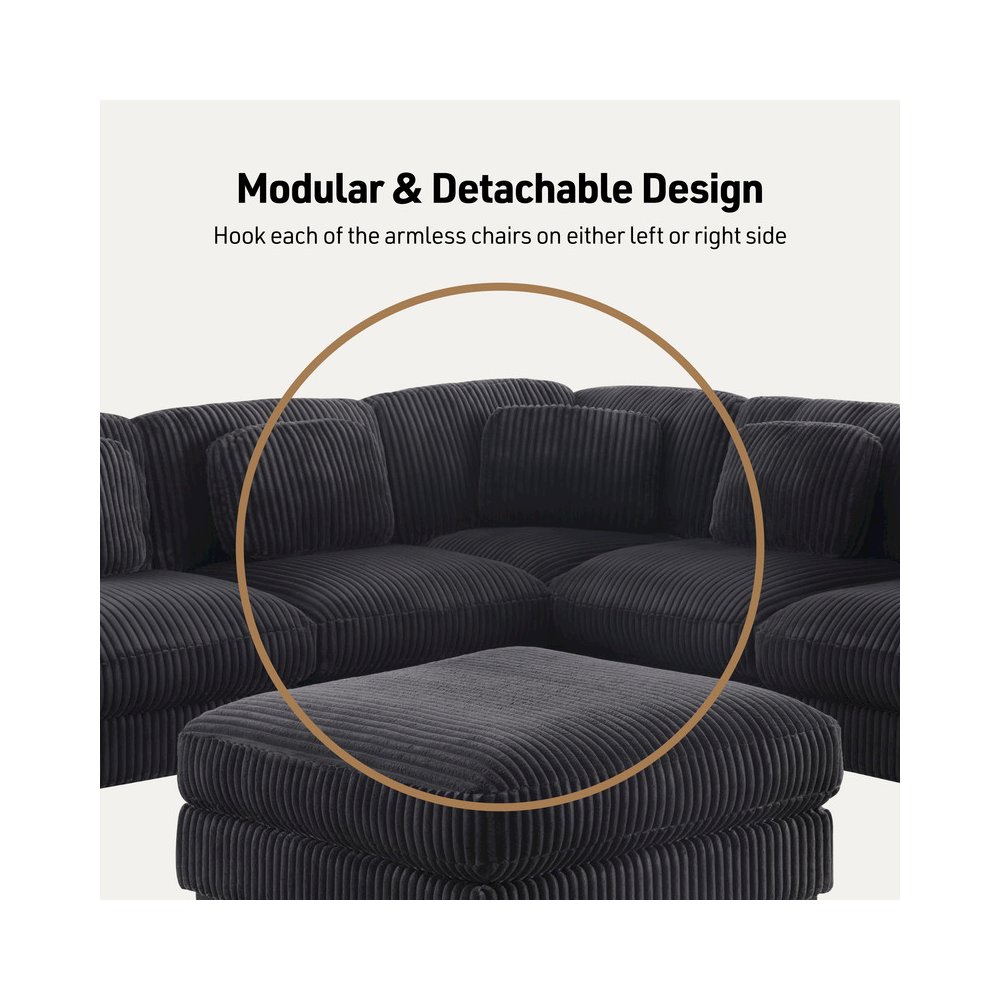 151"W Corduroy Fabric Reversible L-Shape Modular Sectional Sofa with Ottoman