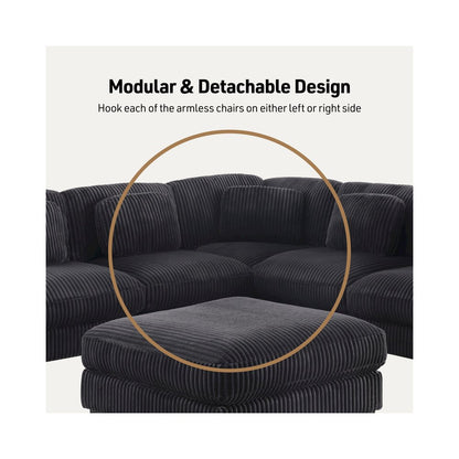 151"W Corduroy Fabric Reversible L-Shape Modular Sectional Sofa with Ottoman