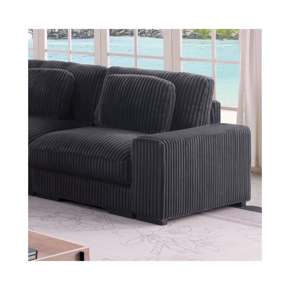 Sloane 151"W Charcoal Corduroy Fabric Reversible L-Shape Modular Sectional Sofa