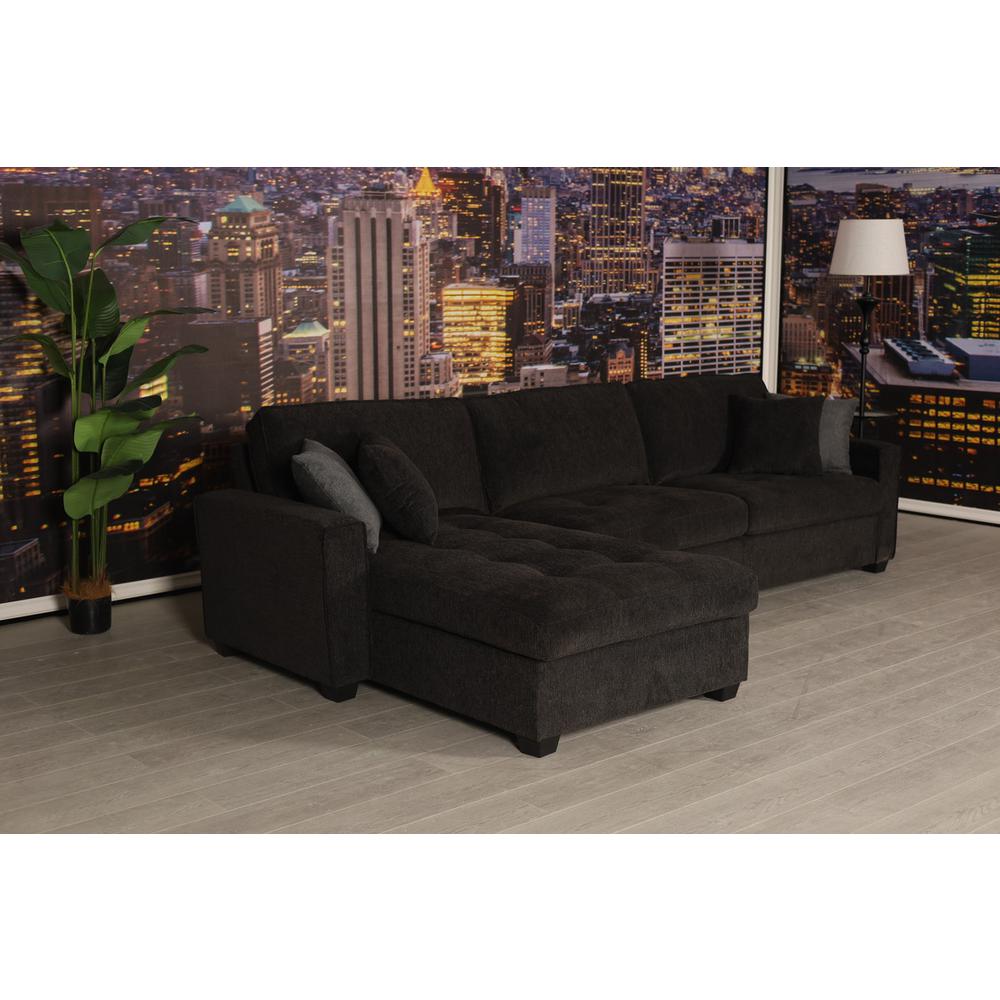 Polaris Black Chenille 125"W Reversible Sectional Sofa