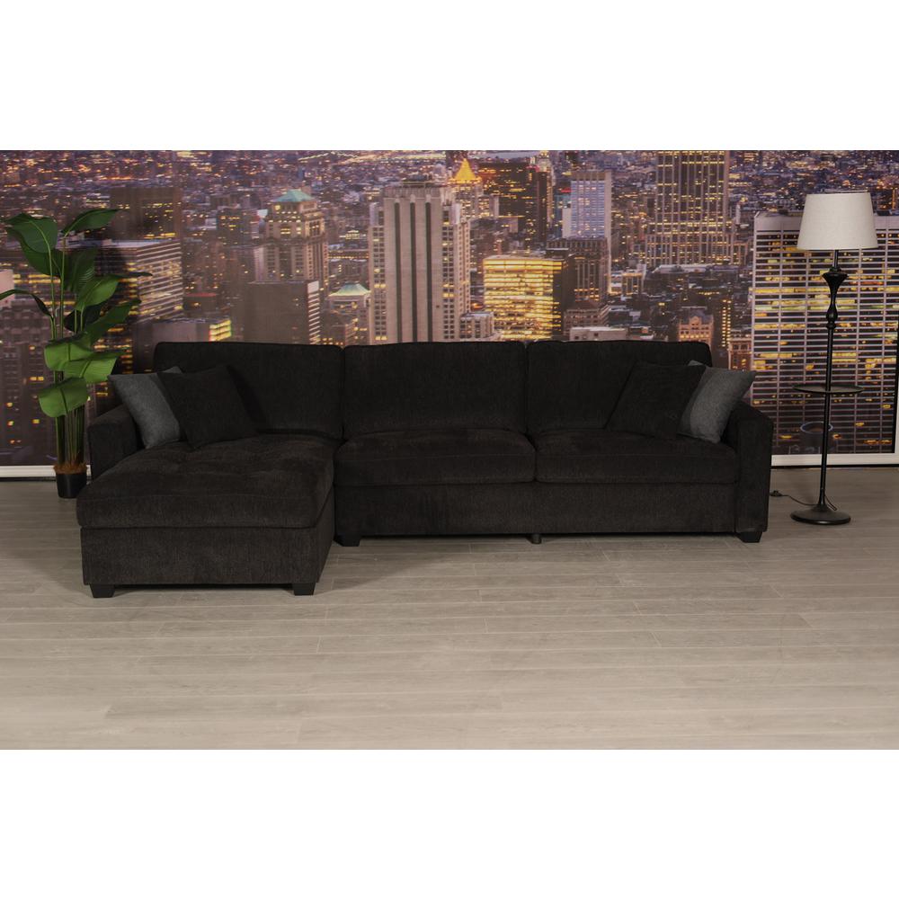 Polaris Black Chenille 125"W Reversible Sectional Sofa