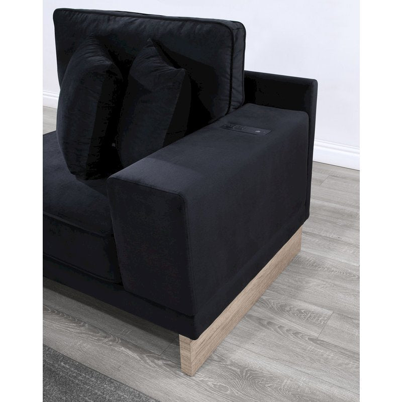 Memphis 122.5"W Black Velvet Reversible Sectional Sofa Ottoman
