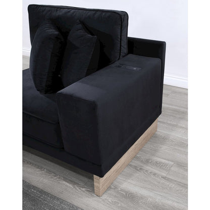 Memphis 122.5"W Black Velvet Reversible Sectional Sofa Ottoman