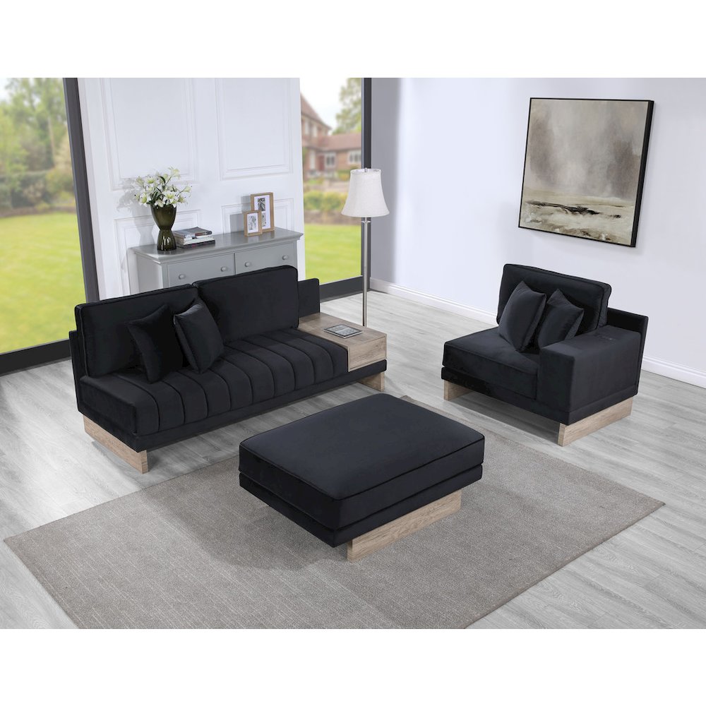 Memphis 122.5"W Black Velvet Reversible Sectional Sofa Ottoman