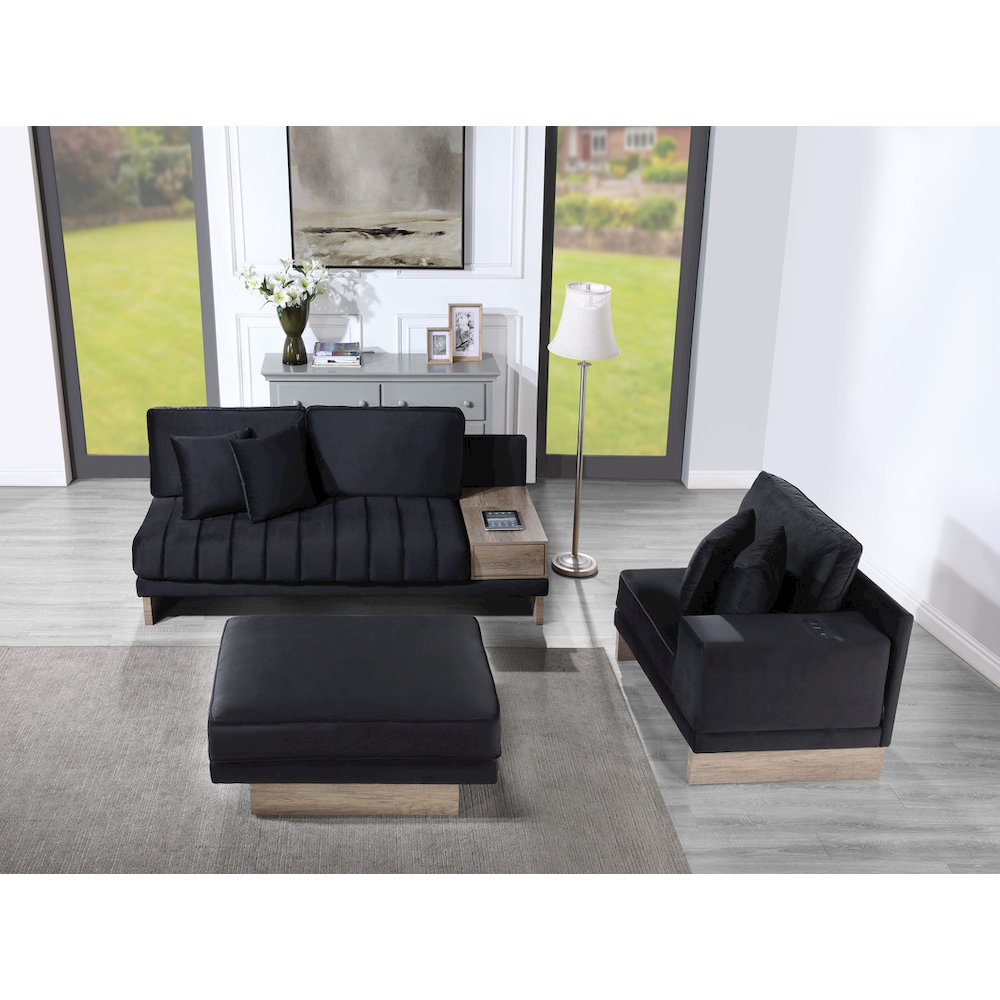 Memphis 122.5"W Black Velvet Reversible Sectional Sofa Ottoman