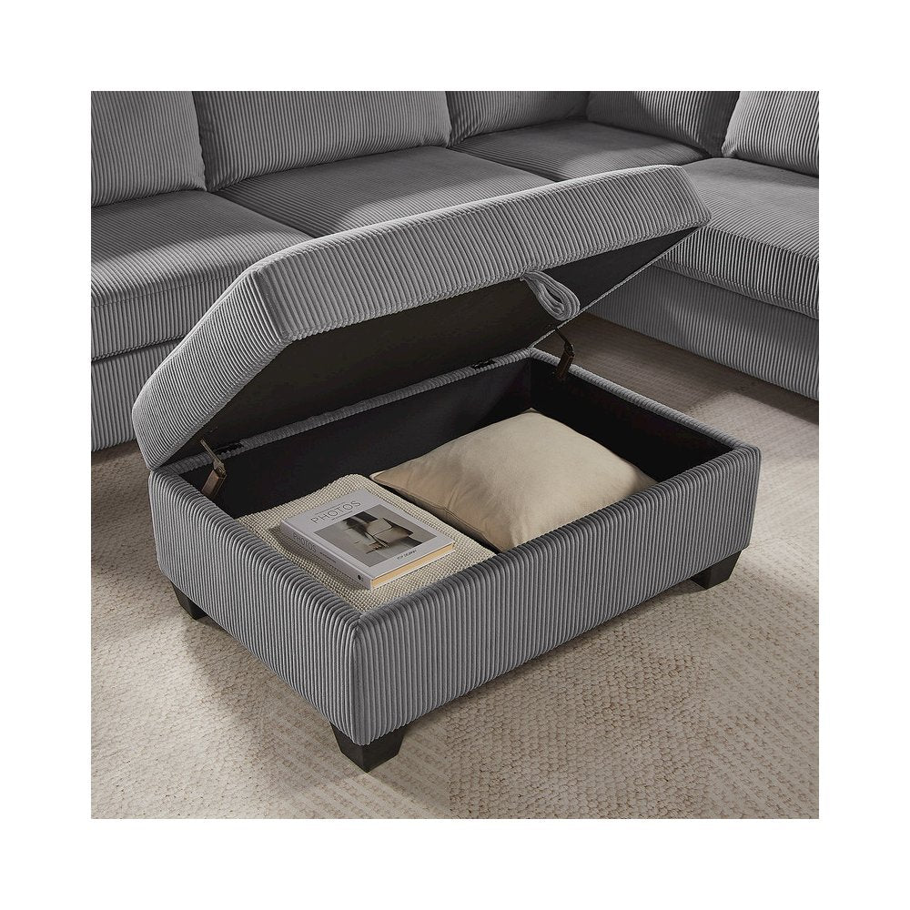 Rowan 107"W Dark Gray Corduroy Fabric Sectional Sofa with Right Facing Chaise